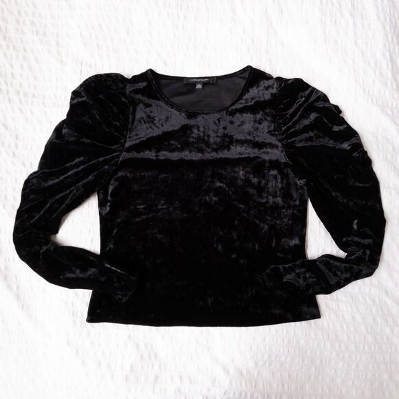 Black Velvet Puff Long Sleeves Top Marc New York Size L - Picture 3 of 10